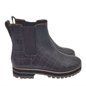 Madewell The Ivy Chelsea Boot in croc-embossed leather.